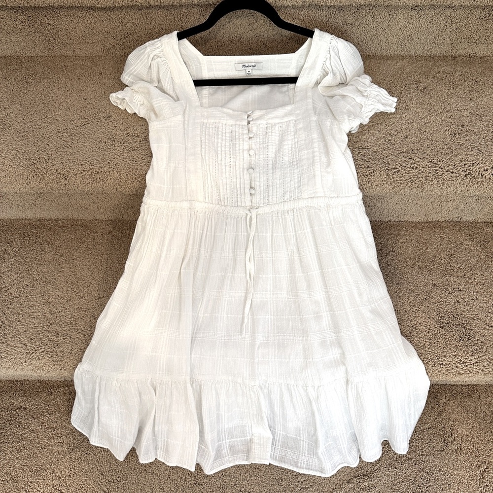 Madewell Puff Sleeve Down string Mini Dress White